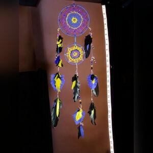 Unique Handmade Beaded Double Hoop Dreamcatcher with Authentic Feathers [a2]